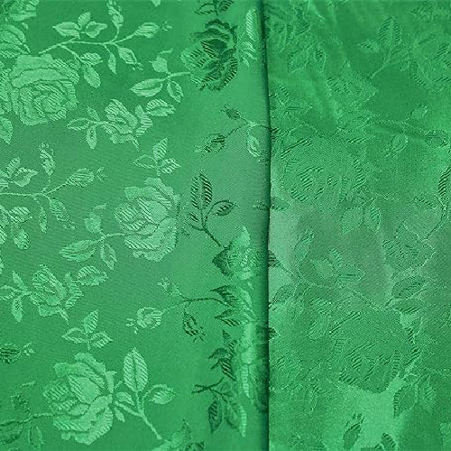 Kelly Green Rose Floral Jacquard Satin Fabric - Kelly Green Rose Floral Jacquard, 60" Width
