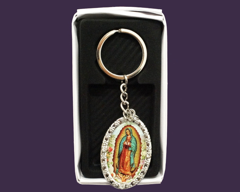 Oval Guadalupe Rhinestone Keychain - Pack of 12