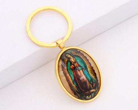 3 Inch Oval Our Lady of Guadalupe Dome Shape Keychain Pack of 12