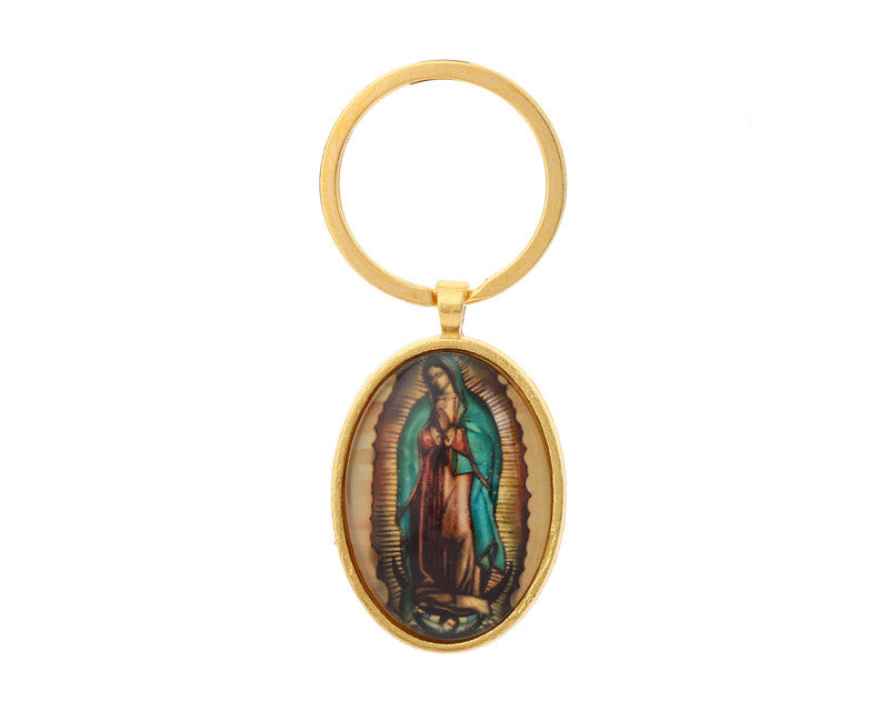 3 Inch Oval Our Lady of Guadalupe Dome Shape Keychain Pack of 12
