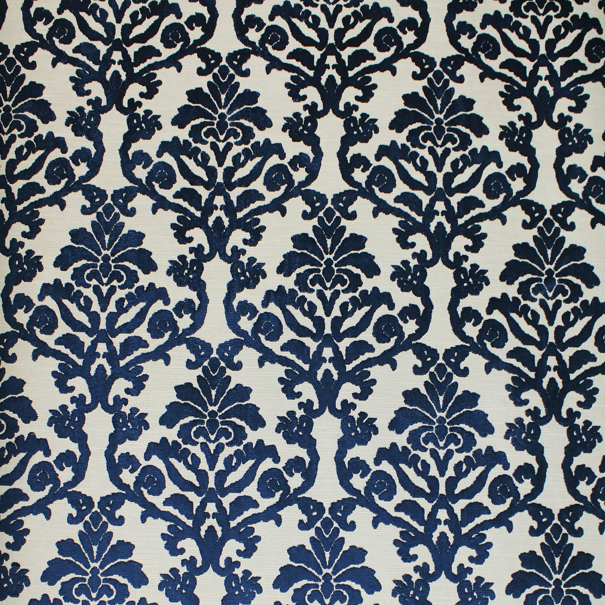 Kiana Damask Cut Velvet On Linen Look Fabric - All Over Damask, 56" Width (1 Yard)