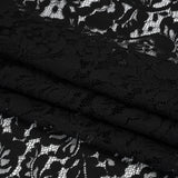 Cotton Blend Raschel Lace Panel with Finished Edges - Black Flowers and Leaves