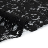 Cotton Blend Raschel Lace Panel with Finished Edges - Black Flowers and Leaves