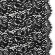 Cotton Blend Raschel Lace Panel with Finished Edges - Black Flowers and Leaves