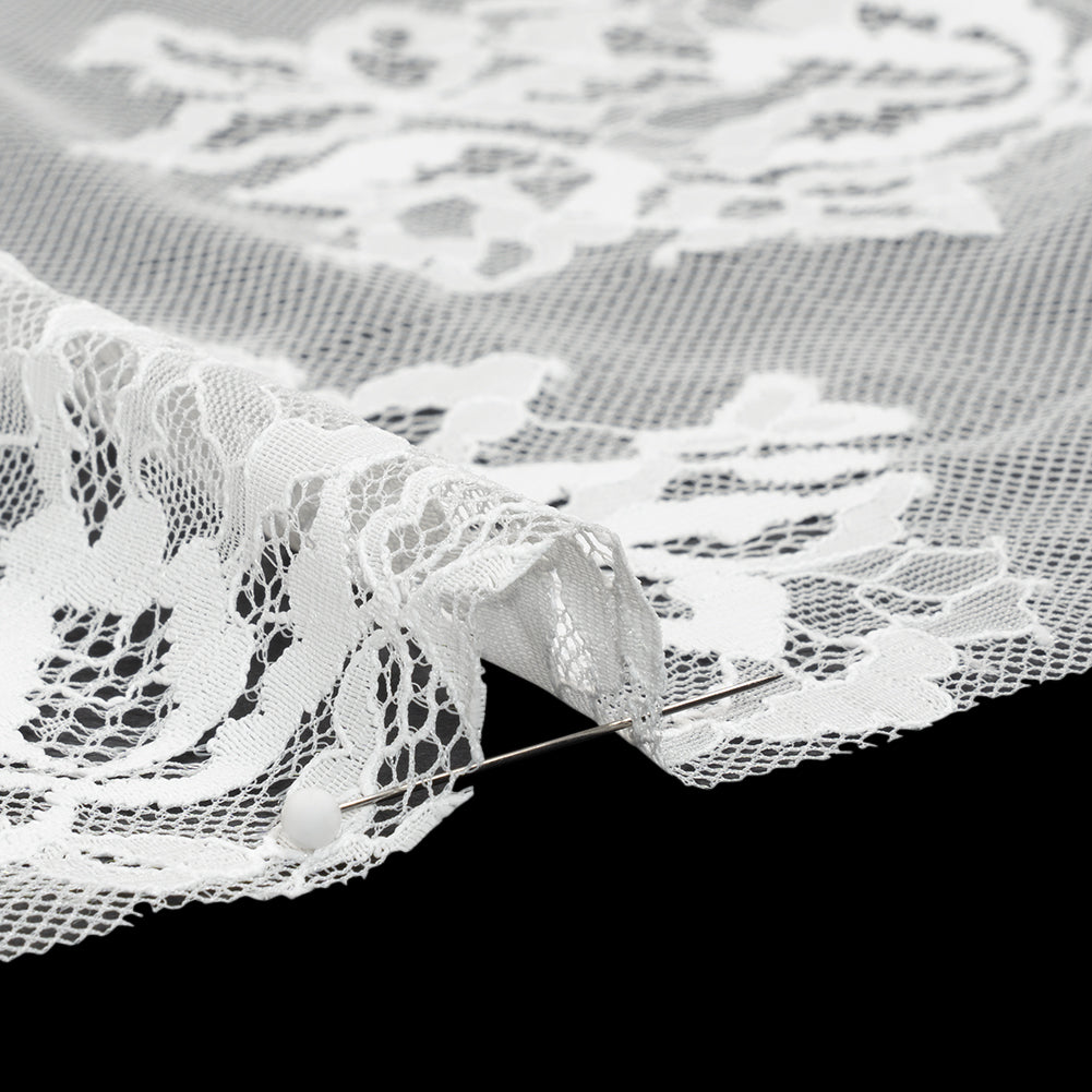 Nylon and Rayon Raschel Lace Panel with Finished Edges - Ivory Blooming Bunches and Borders
