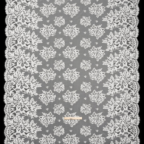 Nylon and Rayon Raschel Lace Panel with Finished Edges - Ivory Blooming Bunches and Borders