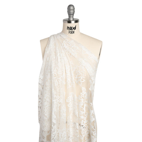 Nylon and Rayon Raschel Lace Panel with Finished Edges - Ivory Blooming Bunches and Borders