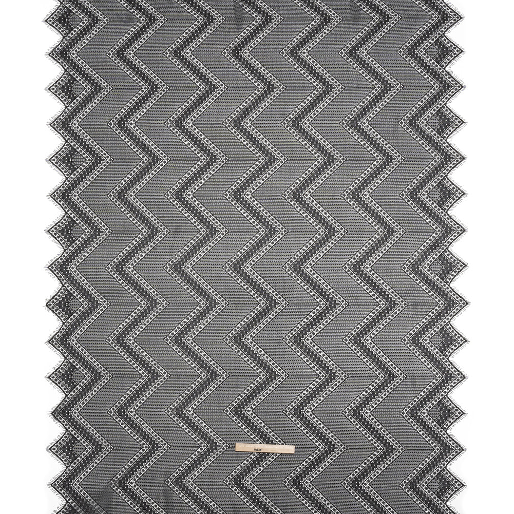 Recycled Nylon Raschel Lace Panel With Finished Edges - Black Geometric Chevrons