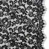 Nylon and Rayon Raschel Lace Panel with Finished Edges - Black Florals and Curls