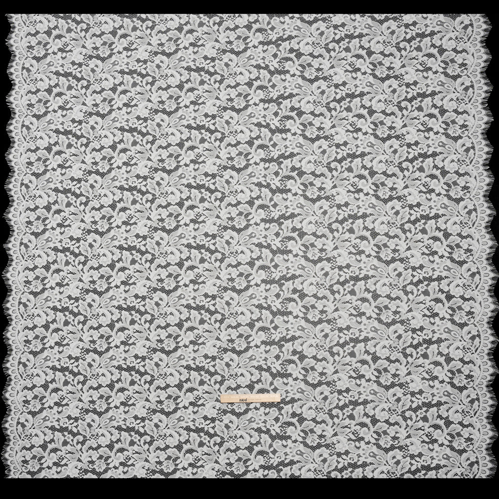 Nylon and Rayon Raschel Lace Panel with Finished Edges - Ivory Florals and Curls
