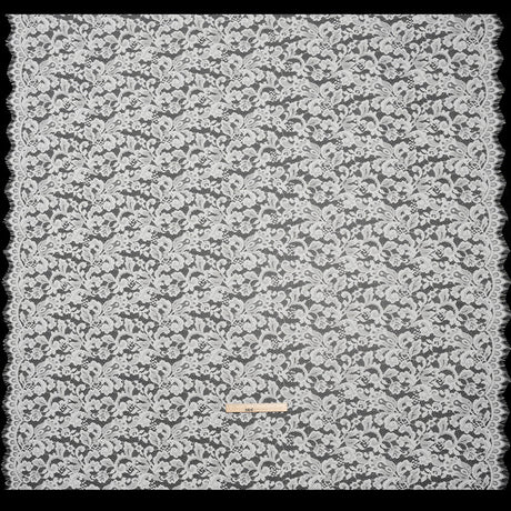 Nylon and Rayon Raschel Lace Panel with Finished Edges - Ivory Florals and Curls