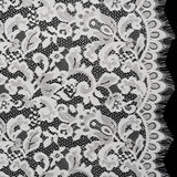 Nylon and Rayon Raschel Lace Panel with Finished Edges - Ivory Florals and Curls