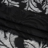 Nylon and Rayon Raschel Lace Panel with Finished Edges - Black Floating Leaves