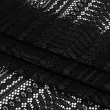 Luminous Corded Lace Panel with Finished Fringed Edges - Black Dot and Leaf Stripes