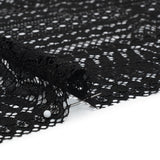 Luminous Corded Lace Panel with Finished Fringed Edges - Black Dot and Leaf Stripes
