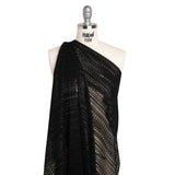 Luminous Corded Lace Panel with Finished Fringed Edges - Black Dot and Leaf Stripes