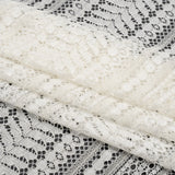 Luminous Corded Lace Panel with Finished Fringed Edges - Ivory Dot and Leaf Stripes