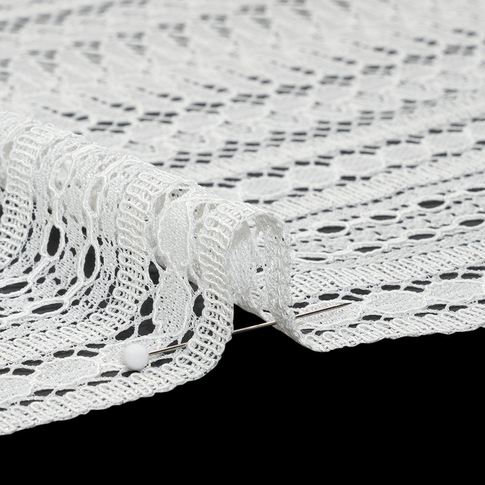 Luminous Corded Lace Panel with Finished Fringed Edges - Ivory Dot and Leaf Stripes