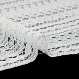 Luminous Corded Lace Panel with Finished Fringed Edges - Ivory Dot and Leaf Stripes