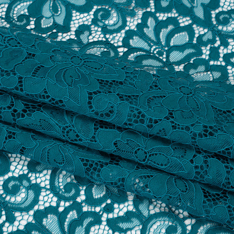 Corded Lace Panel with Petal Scalloped And Fringed Edges - Spice Blue Floral