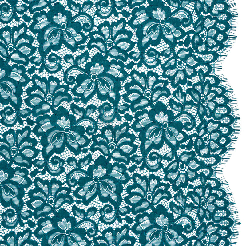 Corded Lace Panel with Petal Scalloped And Fringed Edges - Spice Blue Floral