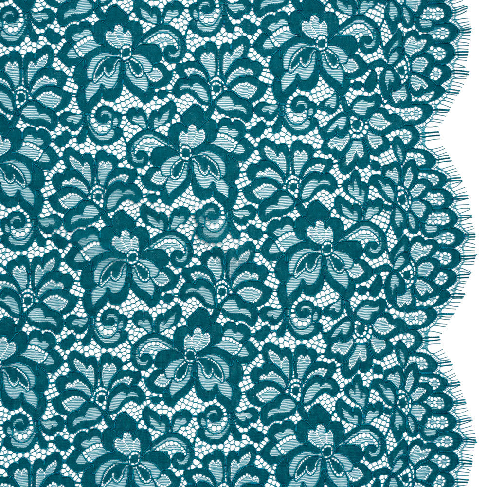Corded Lace Panel with Petal Scalloped And Fringed Edges - Spice Blue Floral