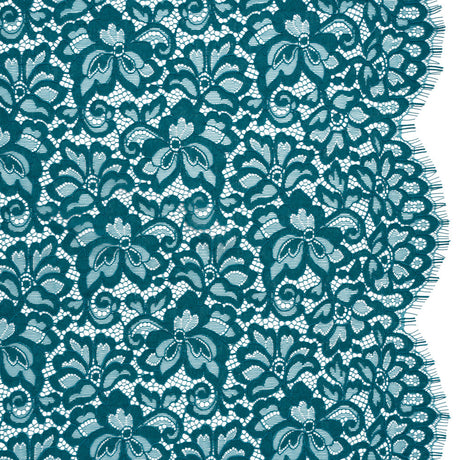 Corded Lace Panel with Petal Scalloped And Fringed Edges - Spice Blue Floral