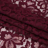 Corded Lace Panel with Petal Scalloped And Fringed Edges - Burgundy Floral