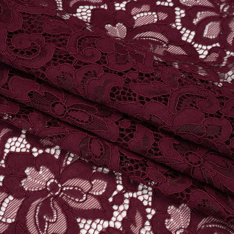 Corded Lace Panel with Petal Scalloped And Fringed Edges - Burgundy Floral