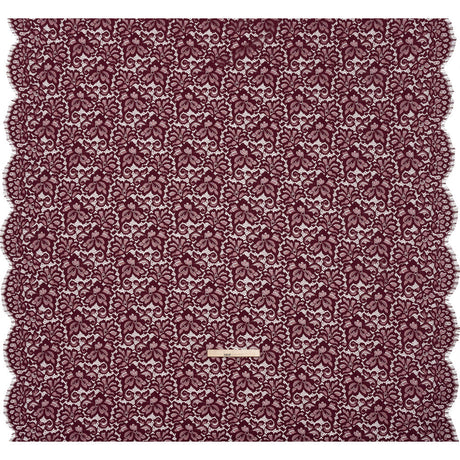 Corded Lace Panel with Petal Scalloped And Fringed Edges - Burgundy Floral