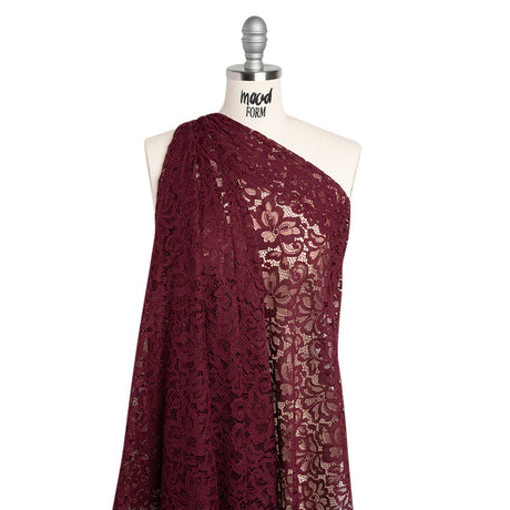 Corded Lace Panel with Petal Scalloped And Fringed Edges - Burgundy Floral