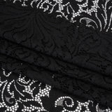 Raschel Lace Panel with Scalloped Finished Edges - Black Ornamental Floral