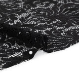 Raschel Lace Panel with Scalloped Finished Edges - Black Ornamental Floral