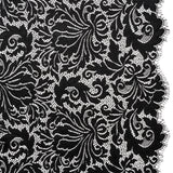 Raschel Lace Panel with Scalloped Finished Edges - Black Ornamental Floral