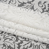 Raschel Lace Panel with Scalloped Finished Edges - Ivory Ornamental Floral