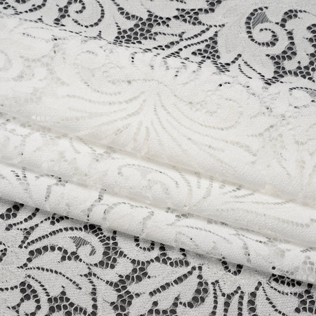 Raschel Lace Panel with Scalloped Finished Edges - Ivory Ornamental Floral