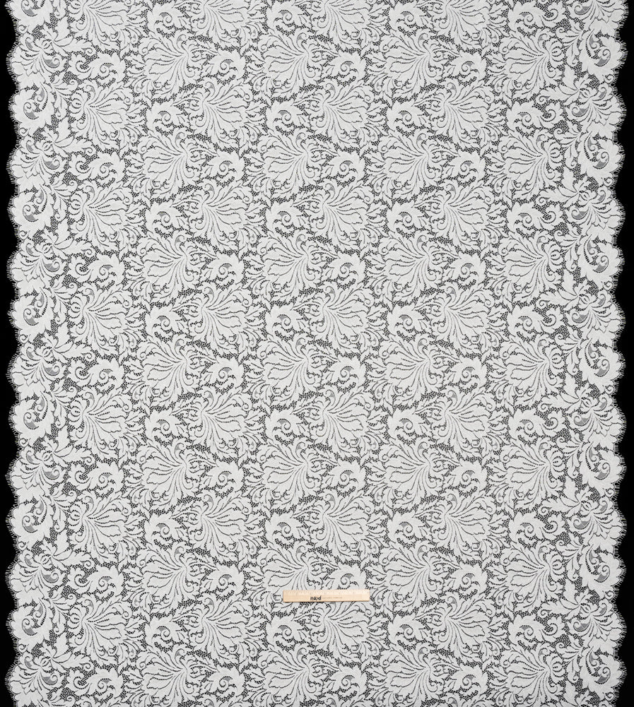 Raschel Lace Panel with Scalloped Finished Edges - Ivory Ornamental Floral