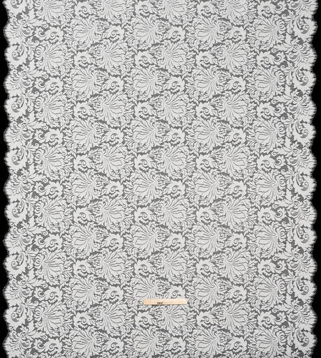 Raschel Lace Panel with Scalloped Finished Edges - Ivory Ornamental Floral