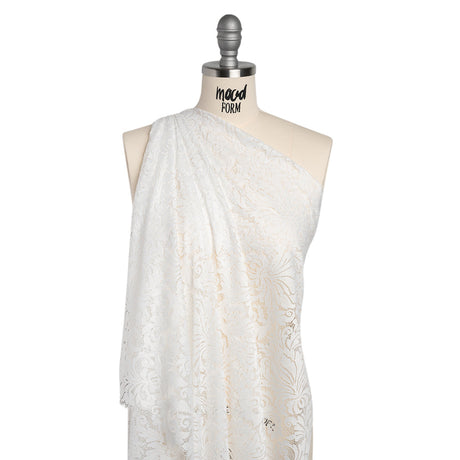 Raschel Lace Panel with Scalloped Finished Edges - Ivory Ornamental Floral