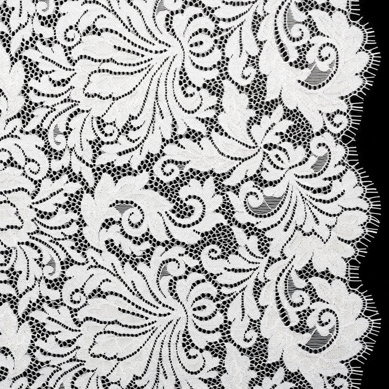 Raschel Lace Panel with Scalloped Finished Edges - Ivory Ornamental Floral