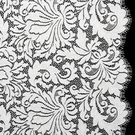 Raschel Lace Panel with Scalloped Finished Edges - Ivory Ornamental Floral
