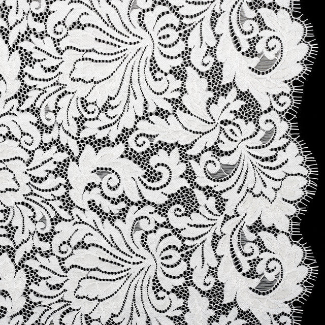 Raschel Lace Panel with Scalloped Finished Edges - Ivory Ornamental Floral