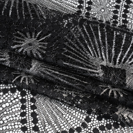 Metallic Raschel Lace Panel with Finished Edges - Black and Silver Sun Ray Ogees
