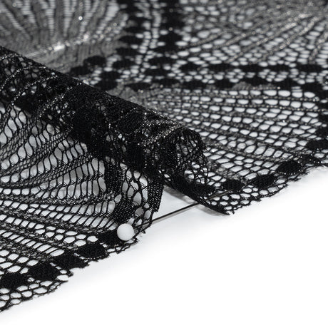 Metallic Raschel Lace Panel with Finished Edges - Black and Silver Sun Ray Ogees
