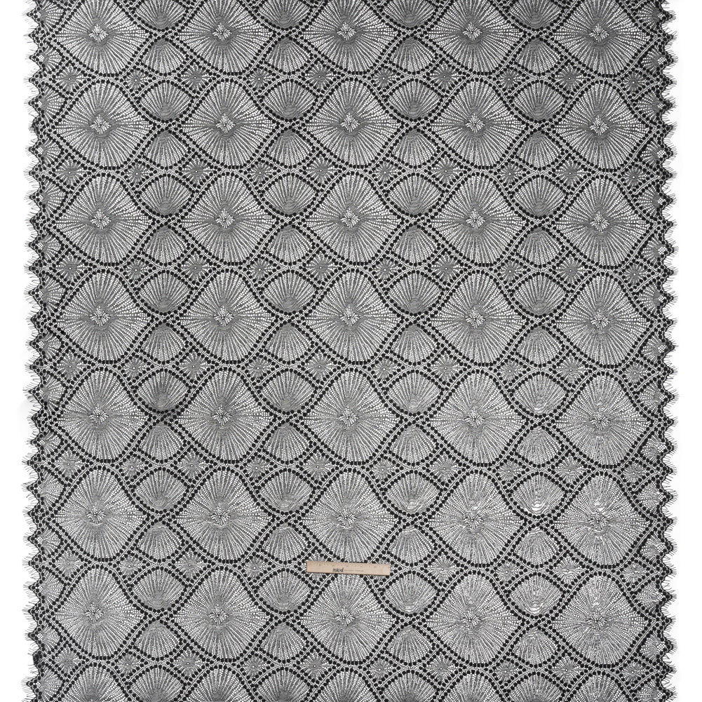 Metallic Raschel Lace Panel with Finished Edges - Black and Silver Sun Ray Ogees