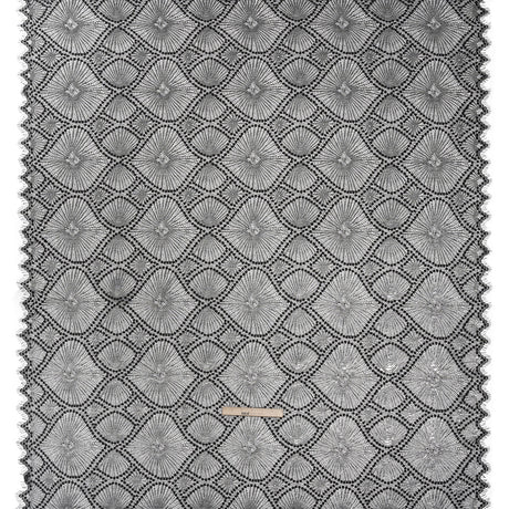 Metallic Raschel Lace Panel with Finished Edges - Black and Silver Sun Ray Ogees
