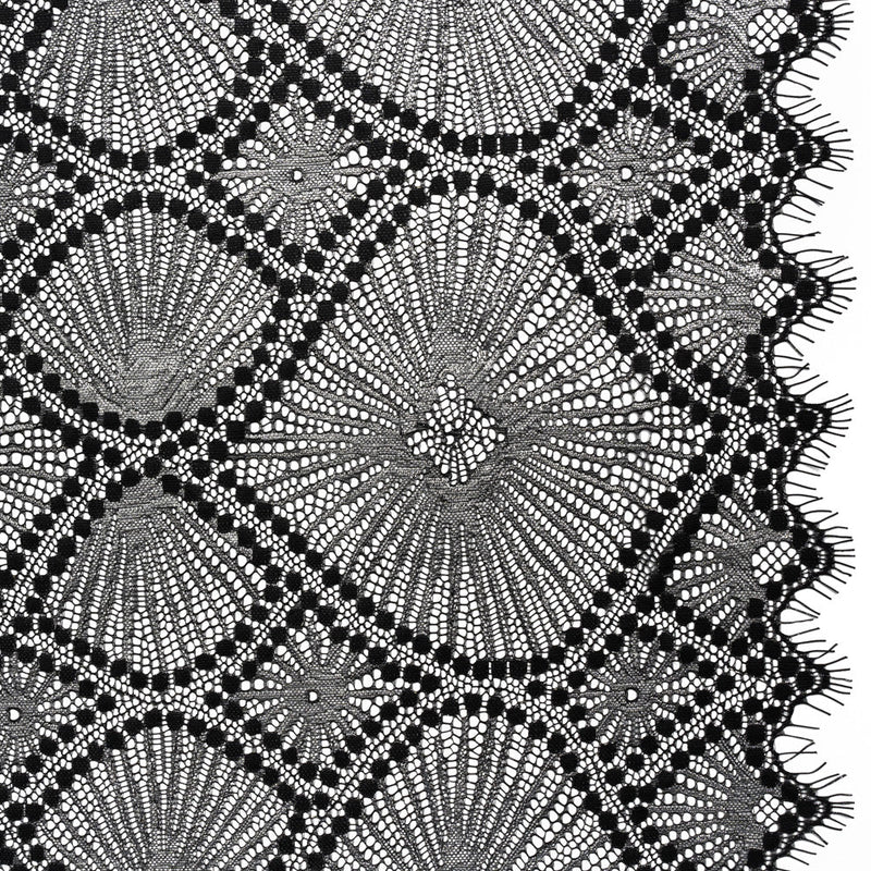 Metallic Raschel Lace Panel with Finished Edges - Black and Silver Sun Ray Ogees