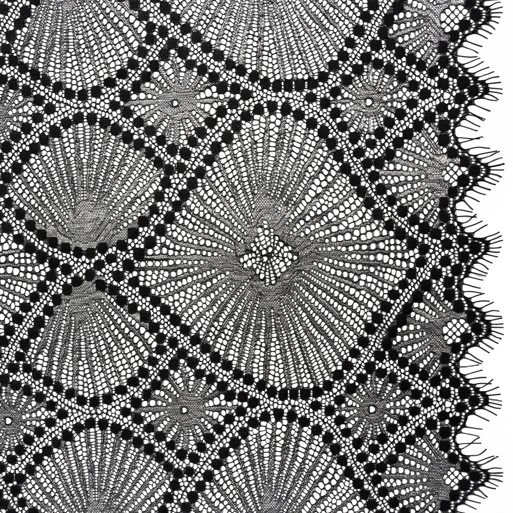 Metallic Raschel Lace Panel with Finished Edges - Black and Silver Sun Ray Ogees
