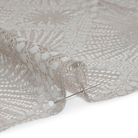 Metallic Raschel Lace Panel with Finished Edges - Sandstone Gray and Silver Sun Ray Ogees