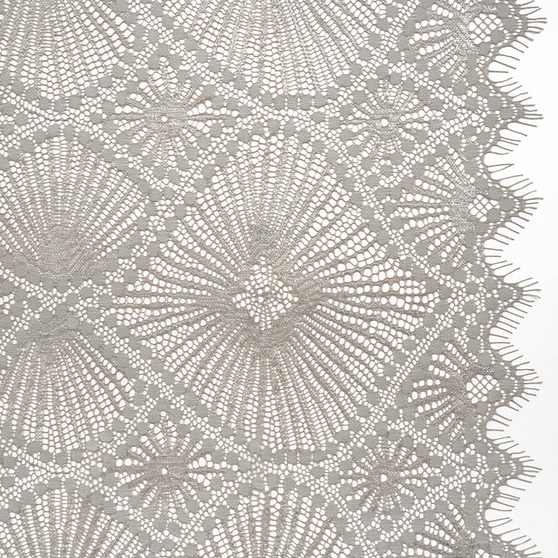 Metallic Raschel Lace Panel with Finished Edges - Sandstone Gray and Silver Sun Ray Ogees